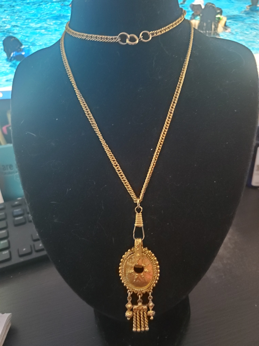 Gold-Tone Pendant Necklace with Tassel Drop